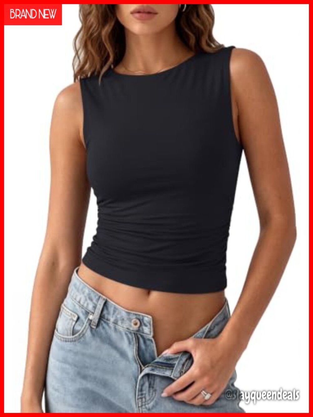 Women's Double Lined Ruched Tank Top Slimming Summer Sleeveless